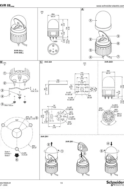 schneider施耐德XVR08... Rotating mirror beacons_ diam. 84mm